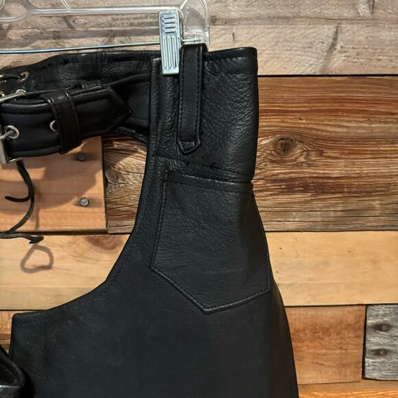 UNIK Premium Leather Motorcycle Zip Side Chaps Black Size S - Unisex - Bikercore - Picture 4 of 13